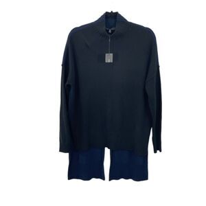 NWT BCBGMaxAzria Merino Wool Black Blue High-Low Split Back Sweater Size XS